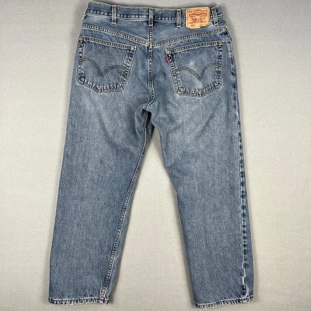 VTG Levis 505 Jeans Mens 36x27 Distressed‎ Straight Fit Blue Denim Y2K 2000s